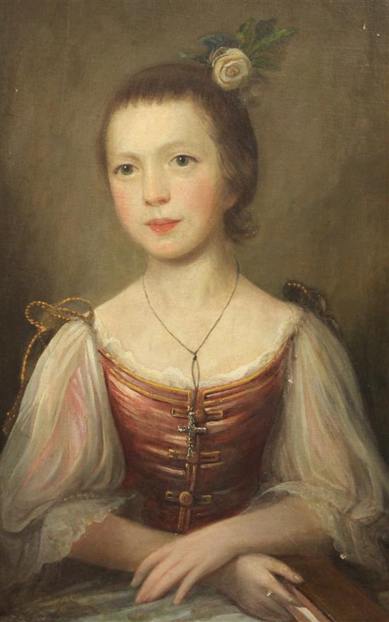 18th century English School Portrait of a young lady, 25 x 16in.